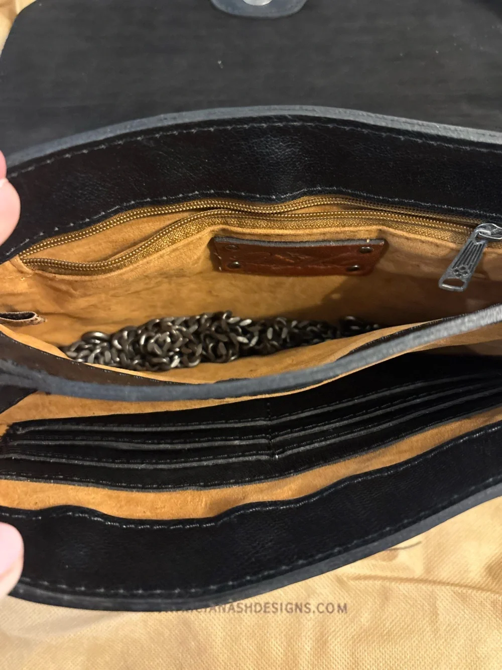 Patricia Nash Black Leather Fold-Over Clutch shoulder bag Mixed Metal Studs
